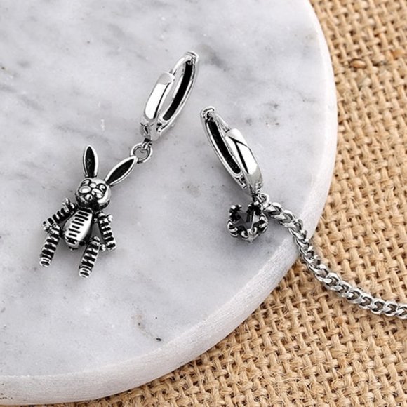 *925 Sterling Silver Vintage Rabbit Hoop Earrings - Picture 4 of 10